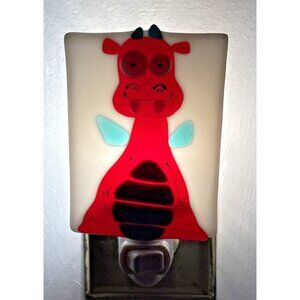 Veille Sur Moi Fused Glass Red Blue Toothy Cartoon Dragon Night Light